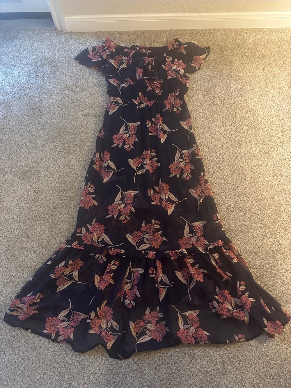 Express Black Maxi Dress with Pink Floral Print